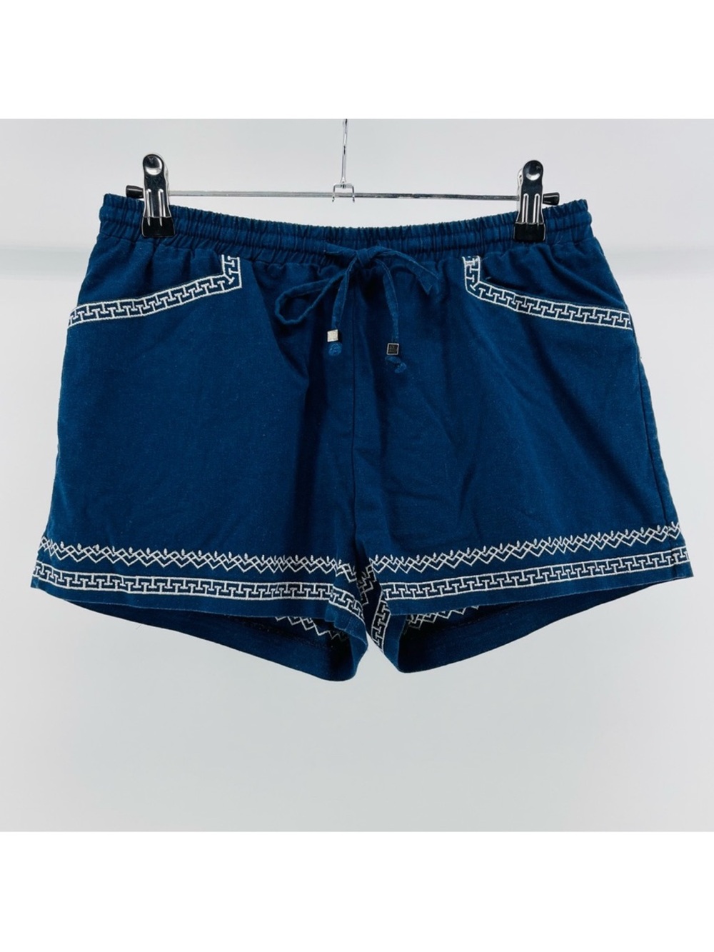 Alya Linen Blend Shorts, Drawstring Waist, Fully Lined, Navy Blue, Women’s Small